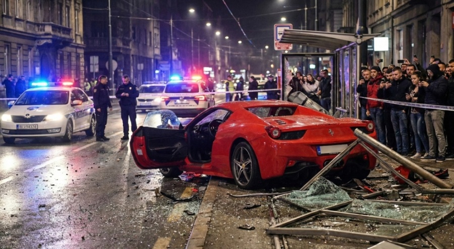 Horor na Titovoj: Ferrari "pokosio" tramvajsku stanicu, vozač pobjegao! Kriije li policija "tatinog sina"?