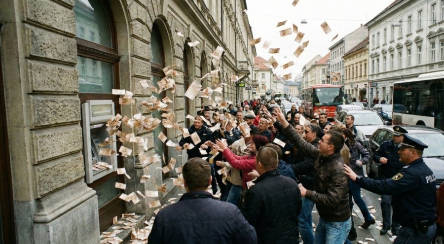 Maribor'da Yer Yerinden Oynadı: "Çıldıran" ATM Sokağa Dakikalarca Para Yağdırdı!