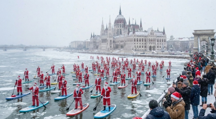 Hihetetlen Látvány a Dunán: 50 SUP-os Mikulás Rázta Fel Budapestet!